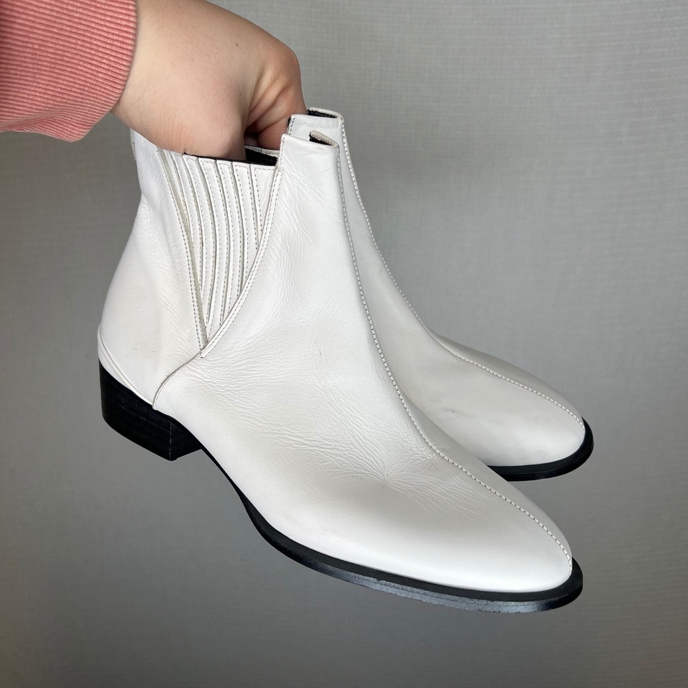 Mina Shoes White Leather Pointed Toe Chelsea Western Ankle Boots Womens 7 MEX 4 - Picture 1 of 8